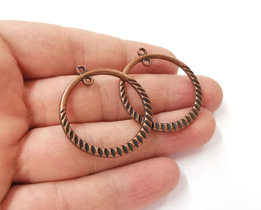 2 Round charms connector (Double Sided) Antique copper plated charms (37x34mm)  G23969