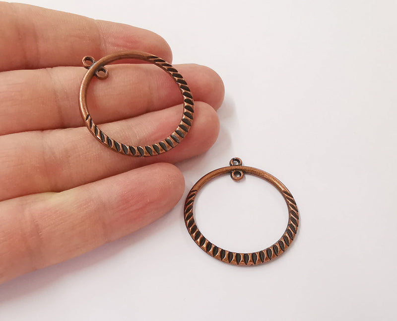 2 Round charms connector (Double Sided) Antique copper plated charms (37x34mm)  G23969