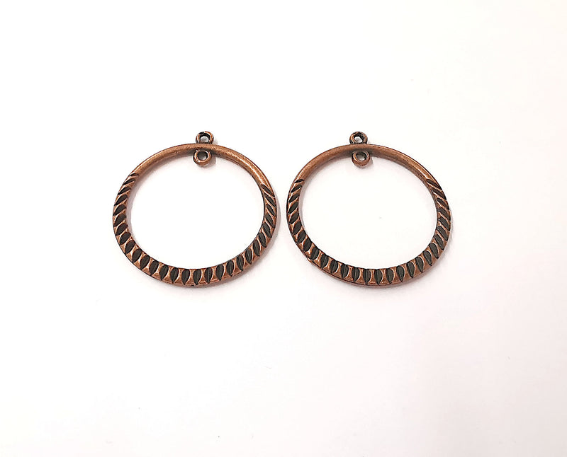 2 Round charms connector (Double Sided) Antique copper plated charms (37x34mm)  G23969