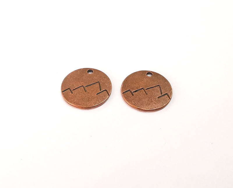 4 Mountain charms Round charms Antique copper plated charms (19mm)  G23988