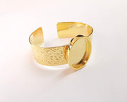 Bracelet blank resin cuff dry flower inlay Blank cuff bezel glass cabochon Base textured adjustable Gold plated  (30x22mm ) G23003