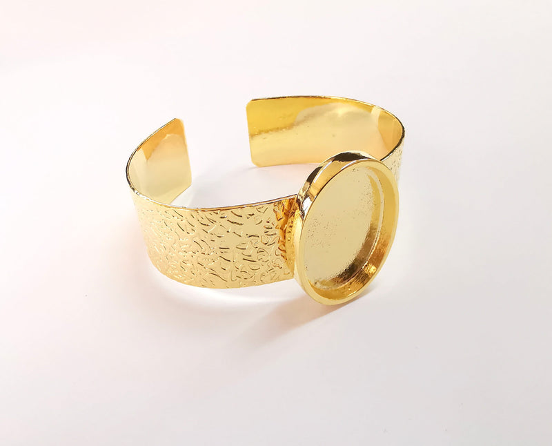Bracelet blank resin cuff dry flower inlay Blank cuff bezel glass cabochon Base textured adjustable Gold plated  (30x22mm ) G23003