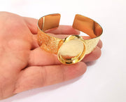 Bracelet blank resin cuff dry flower inlay Blank cuff bezel glass cabochon Base textured adjustable Gold plated  (30x22mm ) G23003