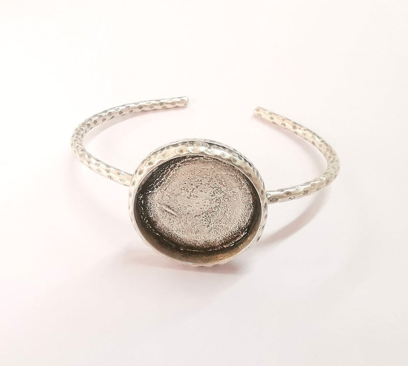 Bracelet blank cuff bezel resin bangle inlay Blank glass cabochon base bezel Hammered adjustable Antique silver bracelet (24mm ) G24002