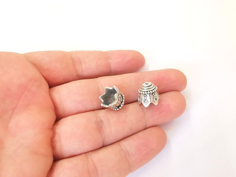 2 Silver cone caps findings Antique silver plated brass  (12x11 mm)  G23747