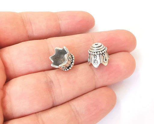 2 Silver cone caps findings Antique silver plated brass  (12x11 mm)  G23747