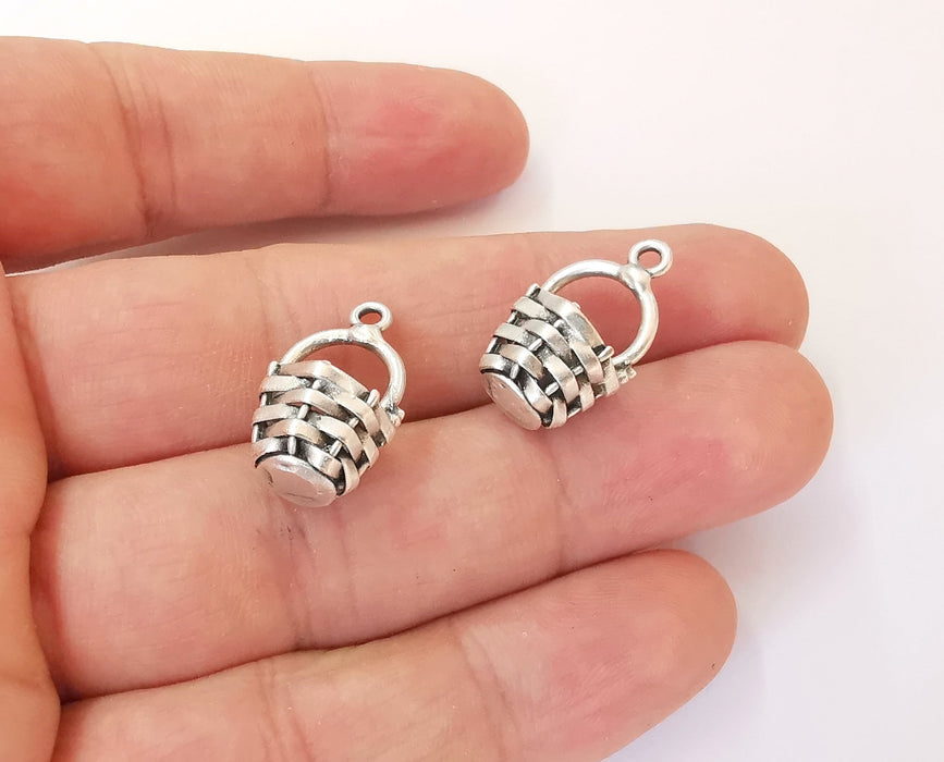 2 Basket charms (Double sided) Antique silver plated brass charms (21x13mm)  G23749