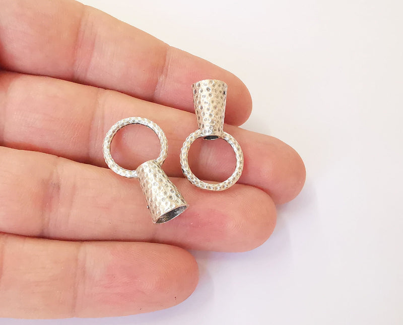 2 Hammered silver cone findings Antique silver plated brass  (27x16 mm)  G23752