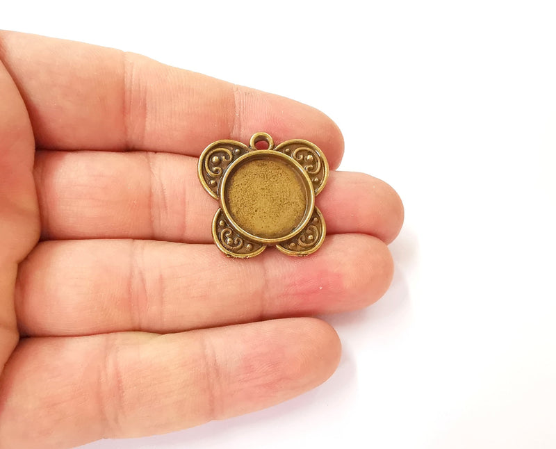 2 Antique bronze charm cabochon blank bezel Antique bronze plated charm (28x27mm) (17mm Blank size) G24005