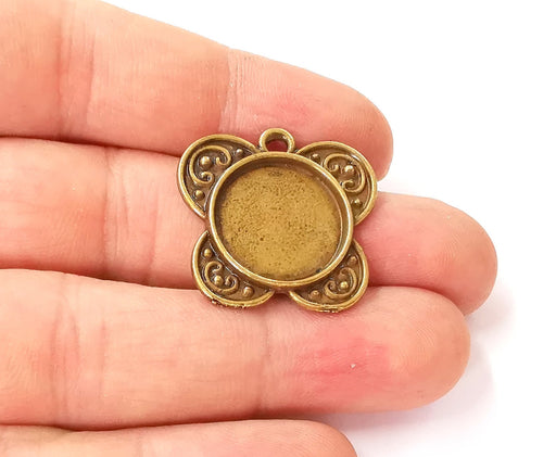 2 Antique bronze charm cabochon blank bezel Antique bronze plated charm (28x27mm) (17mm Blank size) G24005