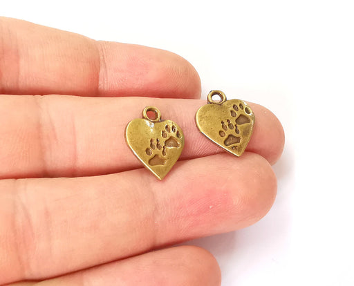 10 Heart paw print charms Antique bronze plated charms (17x13mm) G24020