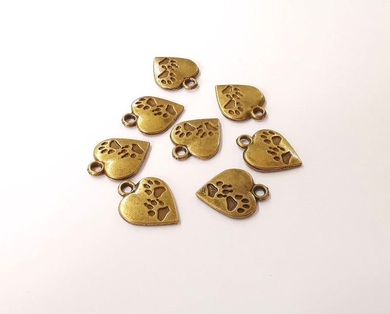 10 Heart paw print charms Antique bronze plated charms (17x13mm) G24020