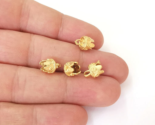 4 Gold end caps findings Gold plated brass findings (10x8mm)  G23762