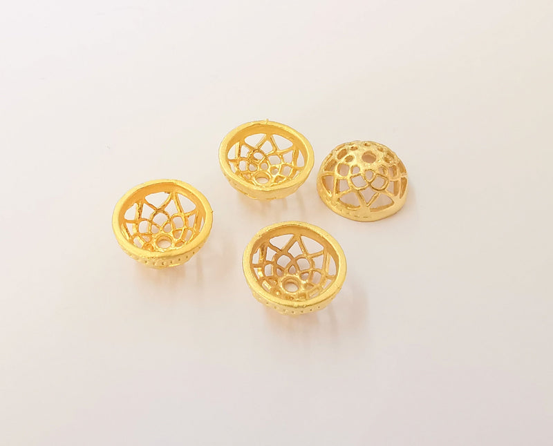 4 Filigree Bead Caps Findings Gold Plated Brass Findings (12x6mm) G23759