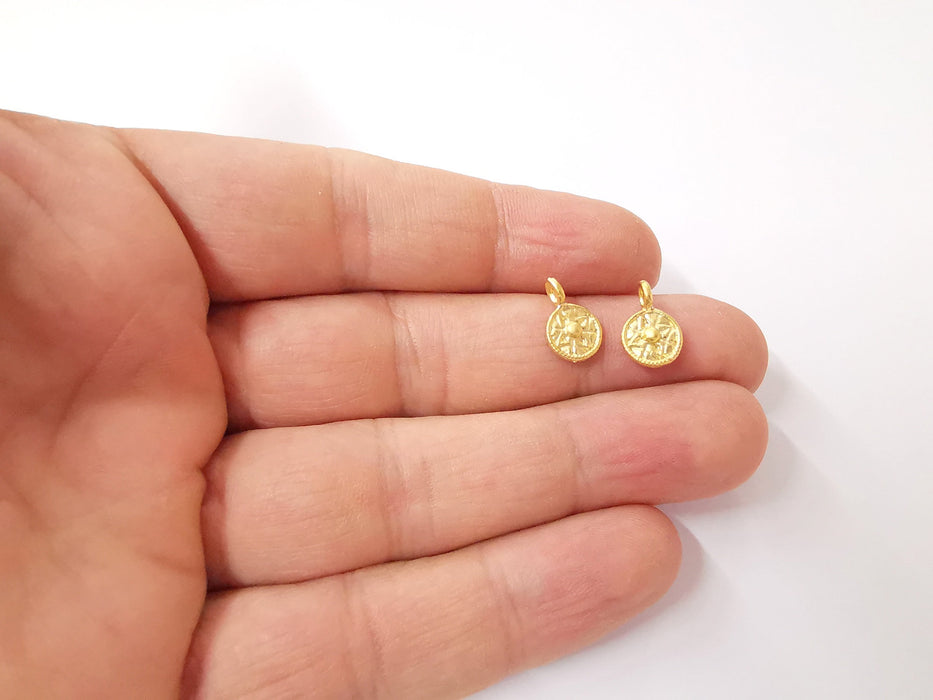 8 Gold plated small patterned charms Gold plated brass charms (13x8mm)  G24025