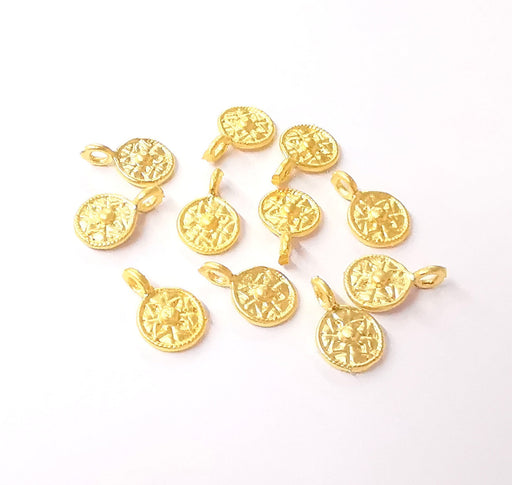 8 Gold plated small patterned charms Gold plated brass charms (13x8mm)  G24025