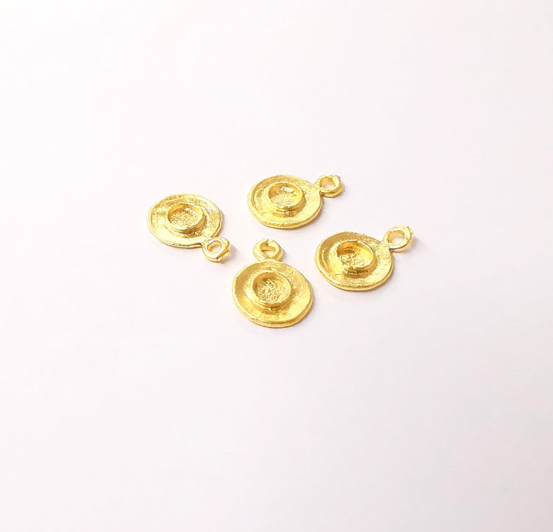 4 Gold plated charms blank bezel Gold plated brass charms (14x10mm)  G24026