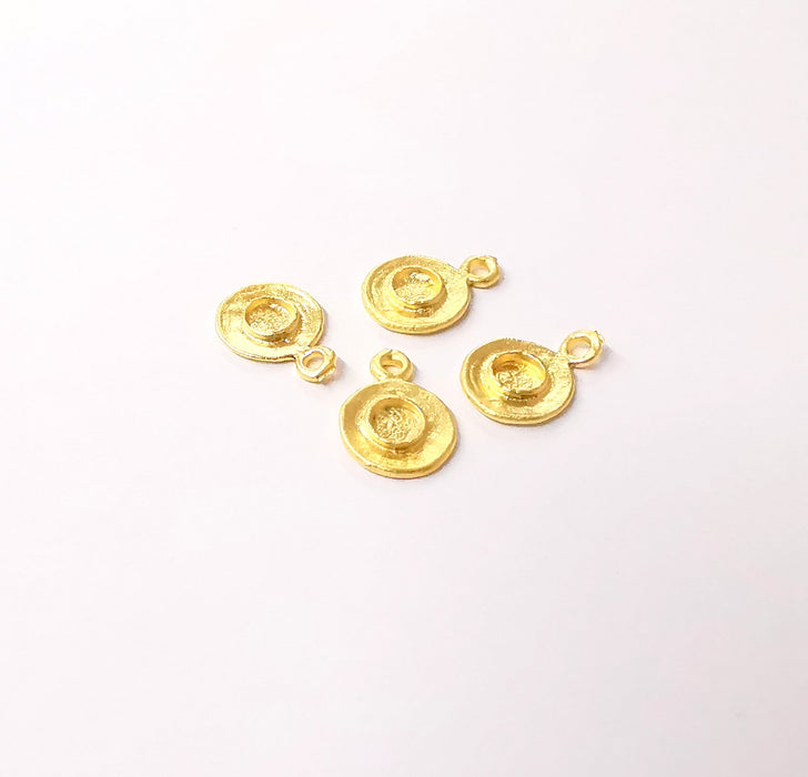 4 Gold plated charms blank bezel Gold plated brass charms (14x10mm)  G24026