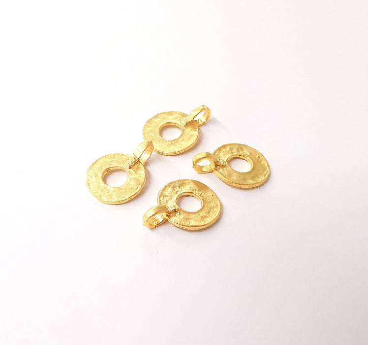 4 Gold plated disc charms hollow charms Gold plated brass charms (18x13mm)  G24028