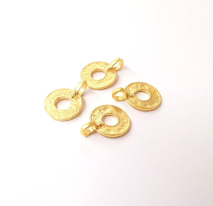 4 Gold plated disc charms hollow charms Gold plated brass charms (18x13mm)  G24028