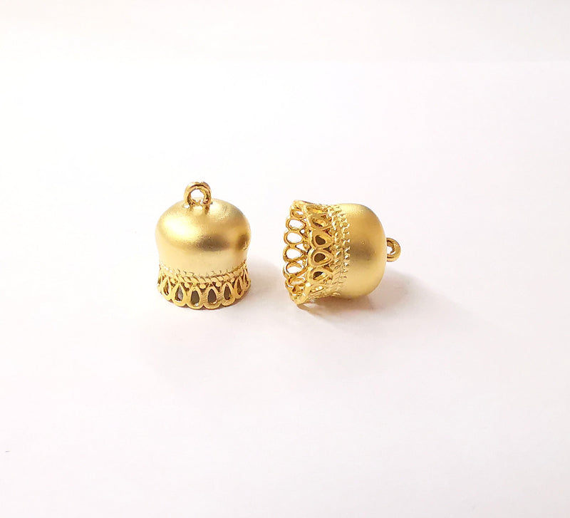 4 Gold end caps findings Tassel caps cone Gold plated brass findings (14x12mm)  G24030