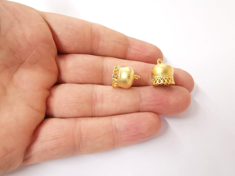 4 Gold end caps findings Tassel caps cone Gold plated brass findings (14x12mm)  G24030
