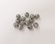 10 Silver beads Antique silver plated brass beads (8mm) G23768