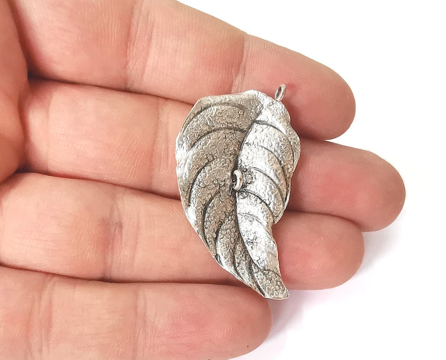 Leaf charms Antique silver plated brass charms (43x25mm)  G23770