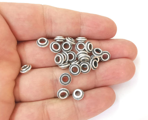 20 Antique silver rondelle beads (8mm) Antique silver plated beads G23773