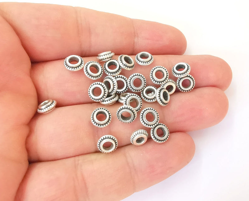 20 Antique silver rondelle beads (8mm) Antique silver plated beads G23773