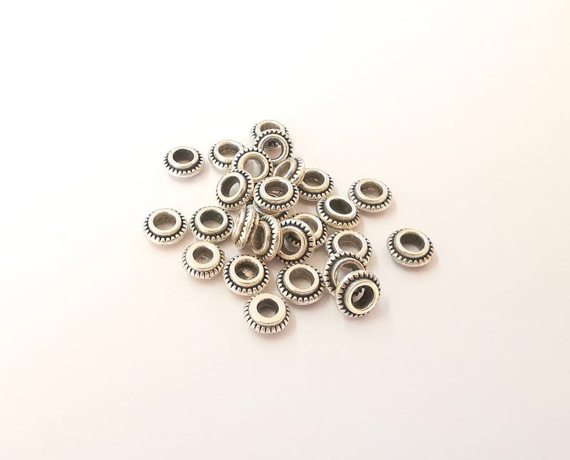 20 Antique silver rondelle beads (8mm) Antique silver plated beads G23773