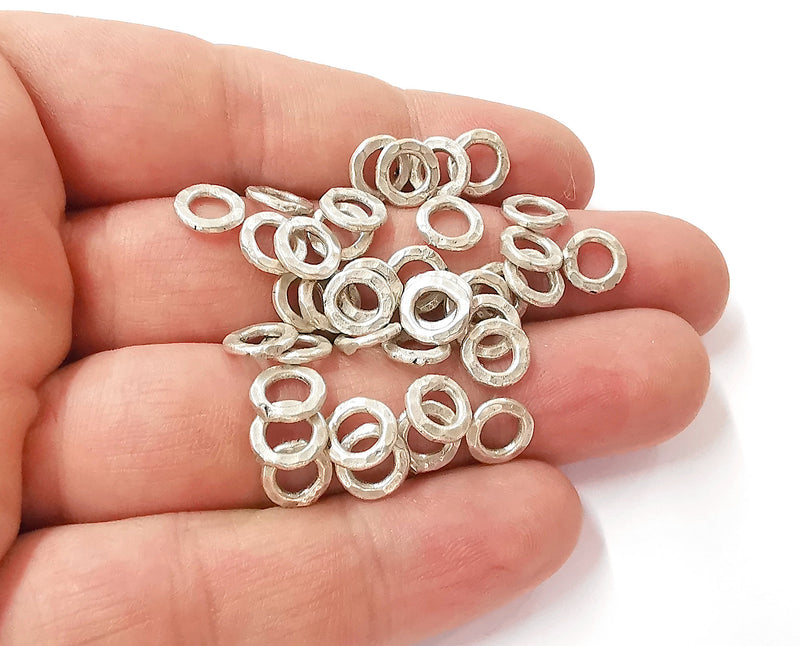 10 Hammered circle Antique silver plated findings (8mm) G23777