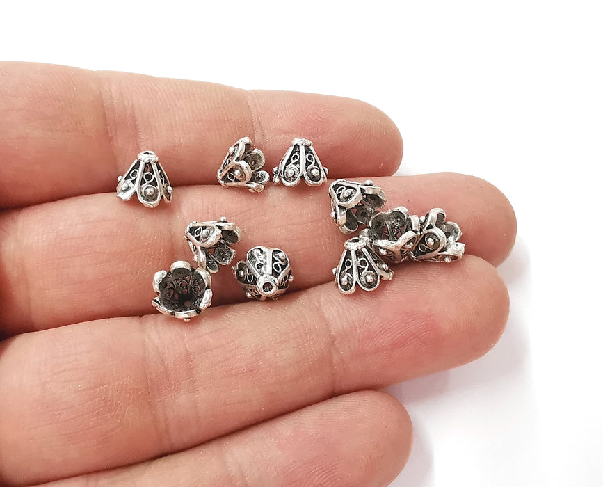 10 Silver cone caps findings Antique silver plated brass findings (9x7 mm)  G23787