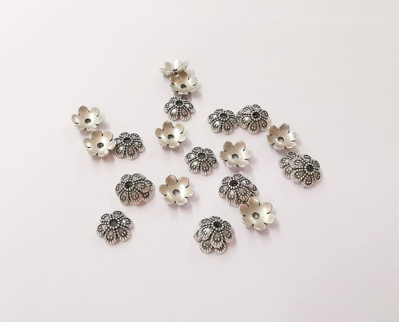 20 Flower Bead Caps Antique Silver Plated Bead Caps , Findings  (10 mm)  G23788