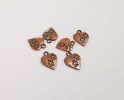 10 Heart pawprint charms Antique copper plated charms (17x13mm) G24043