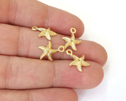 10 Starfish charms Gold plated brass charms (16x12mm)  G23791