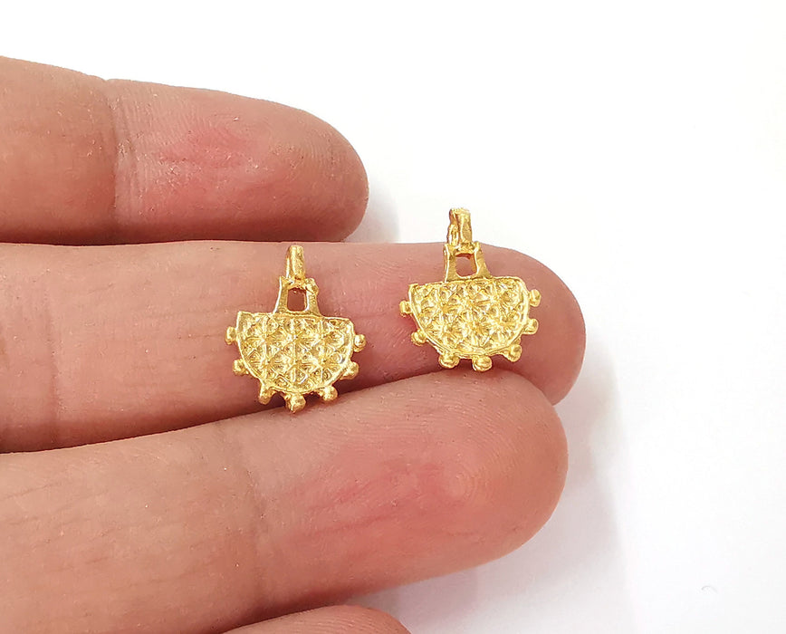 5 Ethnic hittite charms Gold plated brass charms (15x13mm)  G24053