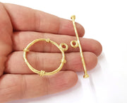 Gold textured toggle clasp 1 sets Gold plated brass findings 60x9mm - 40x33mm G24058