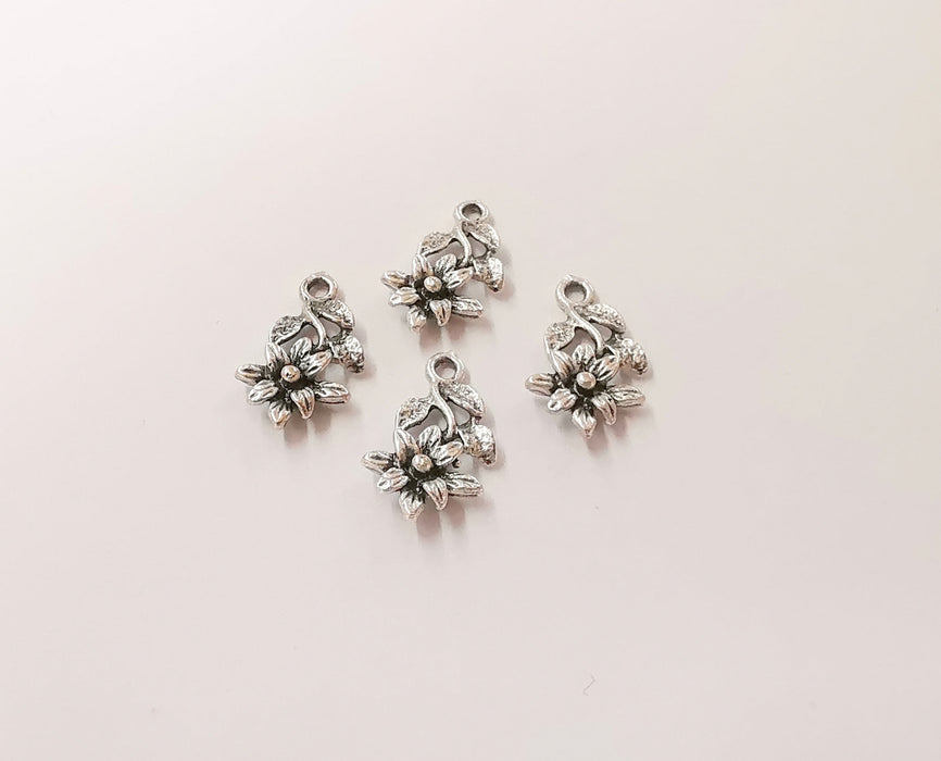 10 Flower charms Antique silver plated brass charms (18x10mm)  G24061