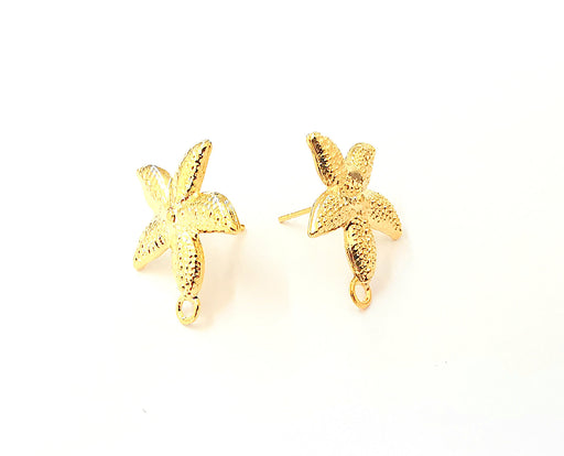 1 Pairs Starfish gold earring base wire Shiny Gold plated findings (21x17mm) G23799