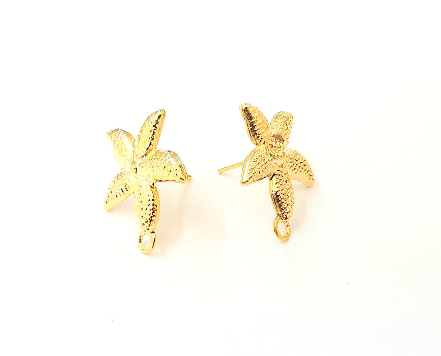 1 Pairs Starfish gold earring base wire Shiny Gold plated findings (21x17mm) G23799