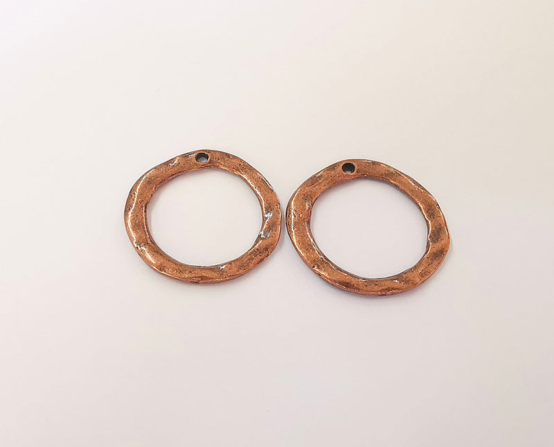 4 Circle charm antique copper plated hammered round charms (34mm) G23806