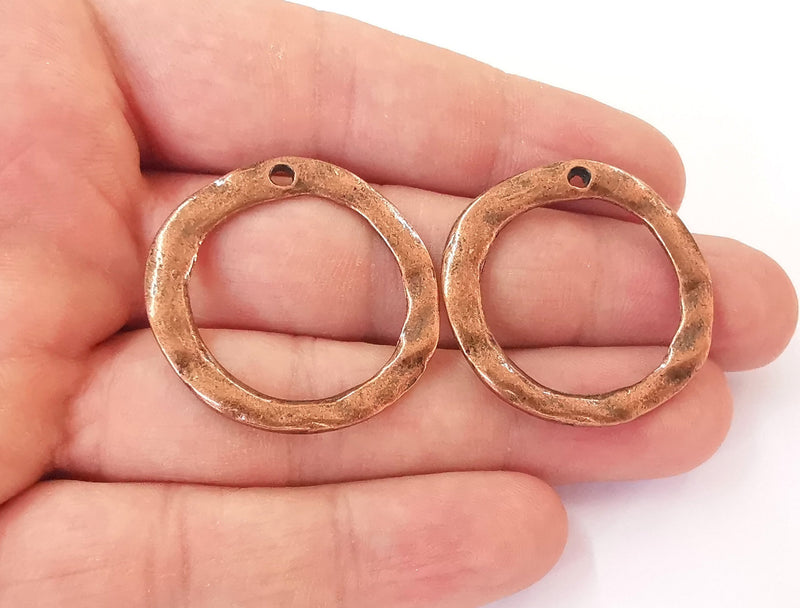 4 Circle charm antique copper plated hammered round charms (34mm) G23806