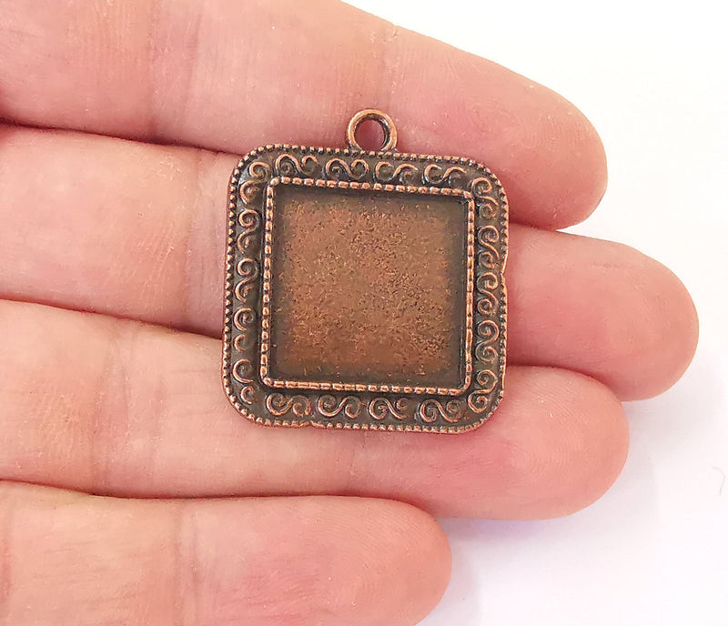 2 Square frame pendant Blank antique copper plated pendant (34x29mm) (20mm Blank Size)  G23807