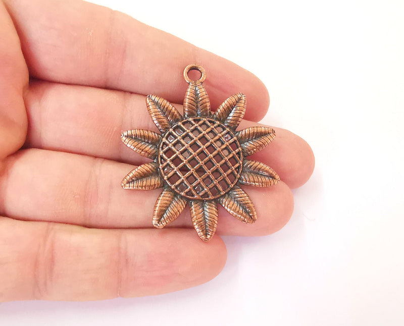 2 Sunflower charms Copper plated charms (47x43mm)  G23808