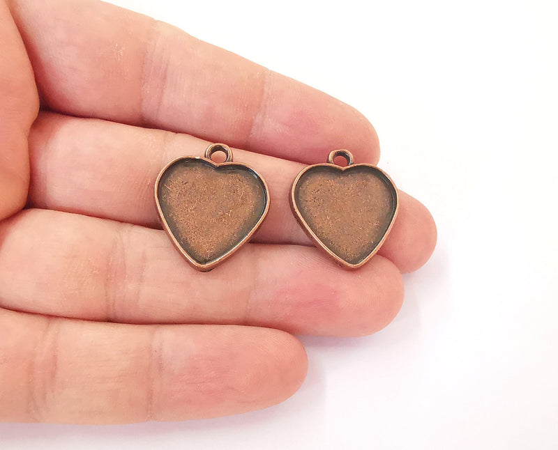 4 Heart charms blank bezel Resin bezel mosaic mountings Copper plated charms (25x21mm)( 19x18 mm Bezel Inner Size)  G23809
