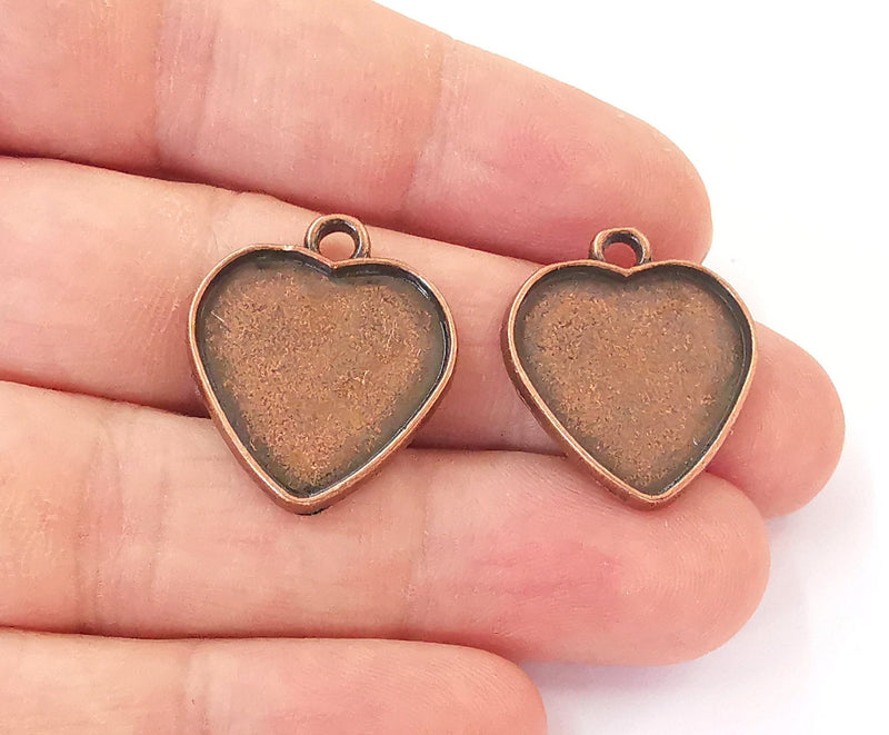 4 Heart charms blank bezel Resin bezel mosaic mountings Copper plated charms (25x21mm)( 19x18 mm Bezel Inner Size)  G23809