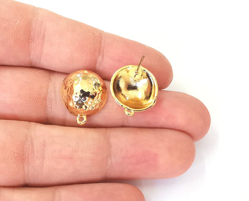 1 Pairs Hammered cube dome gold earring base wire Shiny Gold plated brass findings (19x16mm) G23814