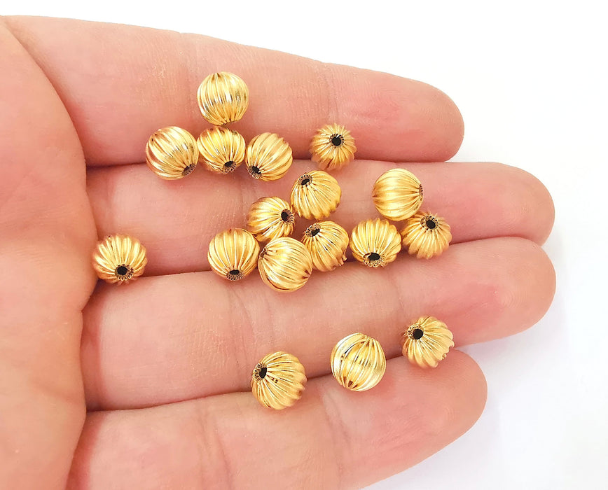 6 Stripe round beads findings Gold plated brass findings (8mm)  G23817