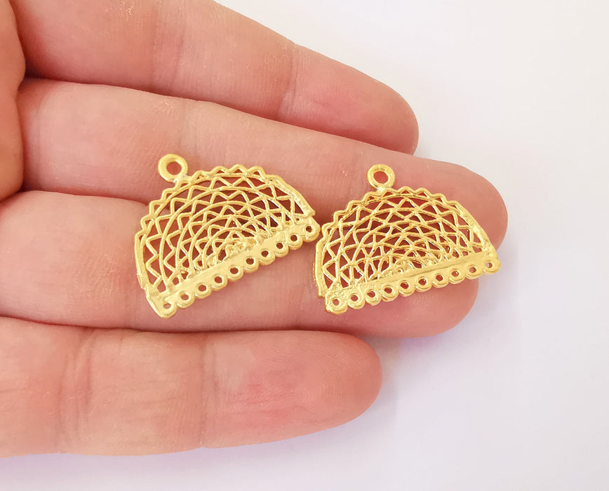 2 Semi circle filigree connector charms Gold plated brass charms (29x22mm)  G23819